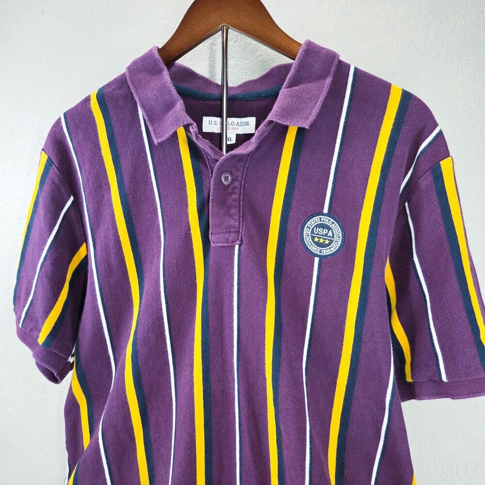 Vintage Y2K U.S. Polo Assn Bold Vertical Stripe Embroidered Crest Polo Sz XXL